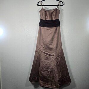 Davids Bridal Bridesmaid Dress Women Size 14 Brown Bow Detachable Straps Party
